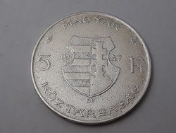 Hungarian silver 5 forint 1947 coin - Hungarian kossuth 5 ft 1947 coin