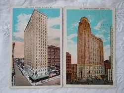 2 db antik amerikai képeslap, USA/St. Louis, Detroit, épületek, városkép 1928-1930