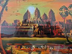 Eredeti kambodzsai olajfestmény Angkor, ázsiai, keleti festmény