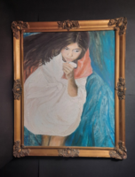 Női portré "Bálint" jelzéssel (olaj, farost, 50x40 cm + keret)