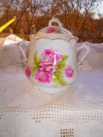 Antique Art Nouveau rose porcelain sugar bowl - large size