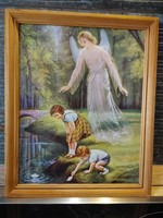 Játszadozó gyermekekre vigyázó angyalka 21 x 27 cm falikép