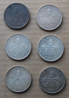 6 db ezüst Deák Ferenc 1994 -es 200 Ft -os érmék