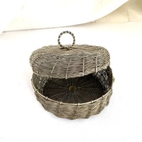 Silver plated, shiny, meticulously pound lid metal basket, metal jewelry holder,