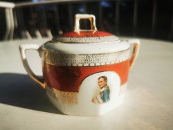 ANTIQUE HOLLÓHÁZI SUGAR BOWL WITH NAPOLEON PORTRAIT