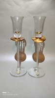 Now it's worth taking! For holidays, a pair of glass candle holders with gold-colored or gold-plated decorative edges