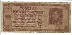10 Karbowanez 1942 German occupation of Ukraine 1.