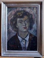 CHOVÁN Lóránt (1913-2007) festmény, Portré, olaj vászon kartonon, kerettel 63 x 47 cm, jbl. Chovan
