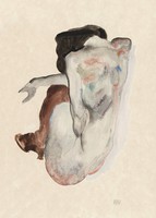 Egon Schiele - Guggoló női akt harisnyában - reprint