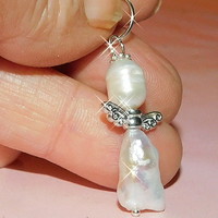 Baroque pearl and rice grain real pearl halo angel pendant