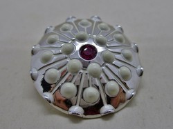 Wonderful old silver plated brooch with white stones