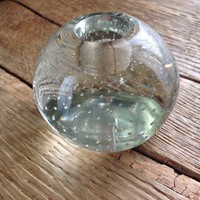 Old bubbly candlestick with crystal glass ornament