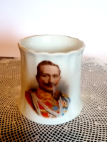 I világháborús Porcelán emlékcsésze Vilmos császár magyar uniformisban portré