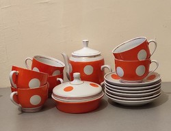 Jelzett, retro, orosz porcelán teás készlet (narancs, pöttyös) eladó