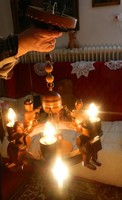 Vintage carved wooden human figure chandelier