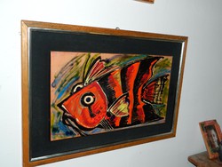 Large Stained Glass Artwork: Rainbow Fish - Gizella Majorné Kemény