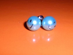 Velvet blue shell pearl smiley earrings