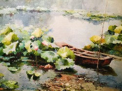 ÁRKOS GYÖRGY: Tavirózsák olaj-vászon 50x60 cm festmény