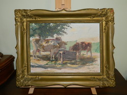 Husvéth Lajos (1894 - 1956) Tehenek festmény