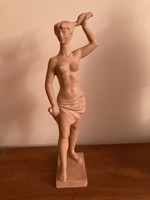 János Pándi kiss: after bathing, flawless terracotta statue, 40 cm
