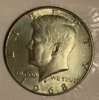 Silver kennedy half dollar from 1968 usa