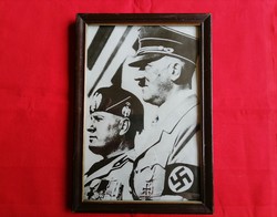 Adolf Hitler és Benito Mussolini kép keretezett, üvegezett