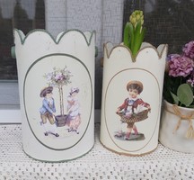 Beautiful fabulous scene with vases in pots boy girl plant