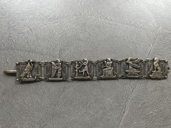 Antik ezüstözött egyiptomi kézműves karkötő, 19 cm hosszú