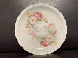 Antik pasztell rózsás tányér, gyöngyös, 22 cm.