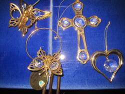4 Pieces of 24-Carat Gold Plated Metal Statues with Crystals