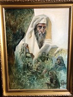 Mihail Volkov: Könyv Mózesről 2012 festmény kerettel 60x80 olaj, vászon, certifikáttal