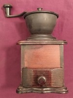 Old wood and metal coffee grinder - spring - 9 x 18 cm. (3)