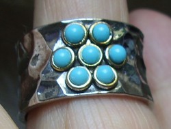925 ezüst gyűrű 16,9/53,07 mm vintage, türkizekkel