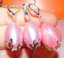 Set of pink glitter snowflake ornate pearl earrings and pendant