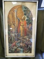 Francis Helbing hangs watercolor water of St. Ladislaus