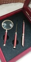 Beautiful rosewood writing set with 4 magnifying glasses, ballpoint pen and letter opener