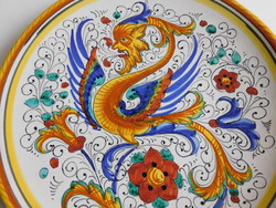 Deruta kézzel festett dísztál jellegzetes "Raffaselesco" sárkánymintával - 26 cm