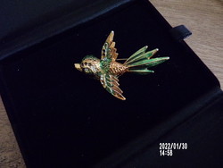 Fire enamel little bird brooch