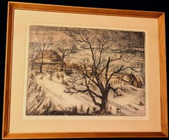 Fk/160 - Tibor duray painter, graphic artist - colored etching entitled winter joys