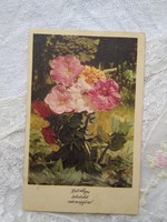Old floral name day postcard / greeting card published by 1955 artists