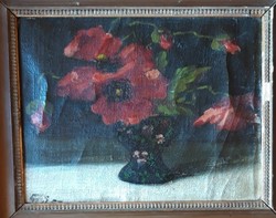 Old poppy still life - painting - oil, canvas