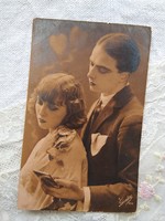 Antik olasz szépia fotólap/képeslap, romantikus, szerelmes pár, 1929