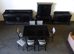 1H352 antique 11 piece black carved dining set dining set