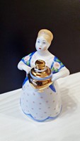 Old Russian dulevo porcelain female figure with samovar in her hand. 13.5 cm High.