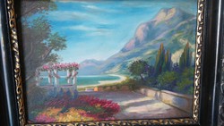 46X37cm 1900k.Secessary o / k painting mediterranean landscape lago di garda?