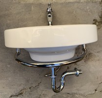 Washbasin industrial loft design antique retro faience ceramic sanitary faucet with towel holder chrome tube