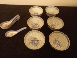 Six-person Chinese, oriental decorative porcelain small plate and spoons