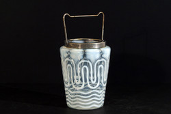 1920 Ice bucket white corrugated 17x13cm glass ice bucket ice cube holder ice holder bucket wine cooler champagne cooler