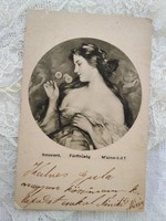 Antik művészlap/képeslap szépséges hölgy, Innocent Ferenc: Férfihűség festménye 1911
