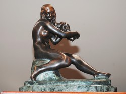 Kisfaludi Strobl Zsigmond (1884-1975): Reggel, 1924 - bronz, eredetigazolással, 10/5 példány